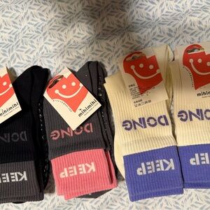 Colorful Anti slip Socks Set - Black, Pink, Cream